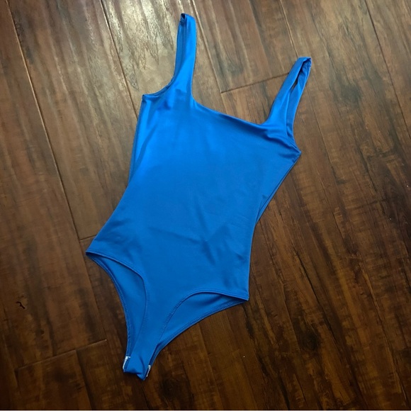 New Bright Blue Bodycon Tank Top Thong Bodysuit XS - Picture 2 of 2